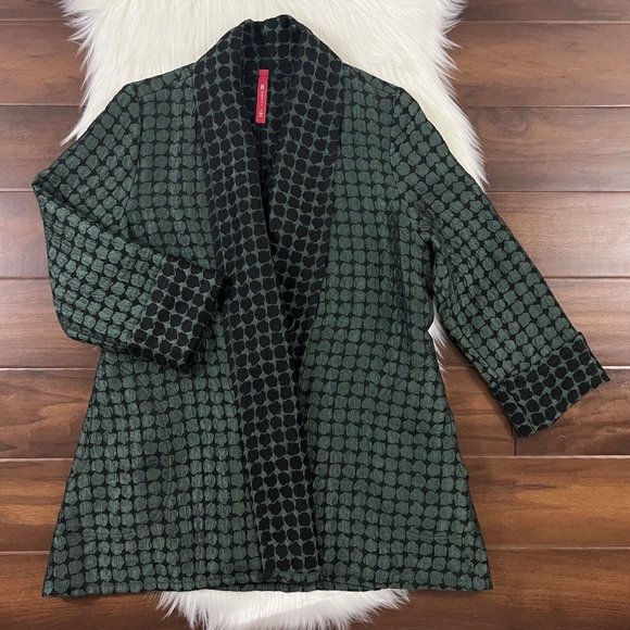 IC By Connie K Size Medium Black Green Tie‎ Jacket Blazer - Picture 1 of 10